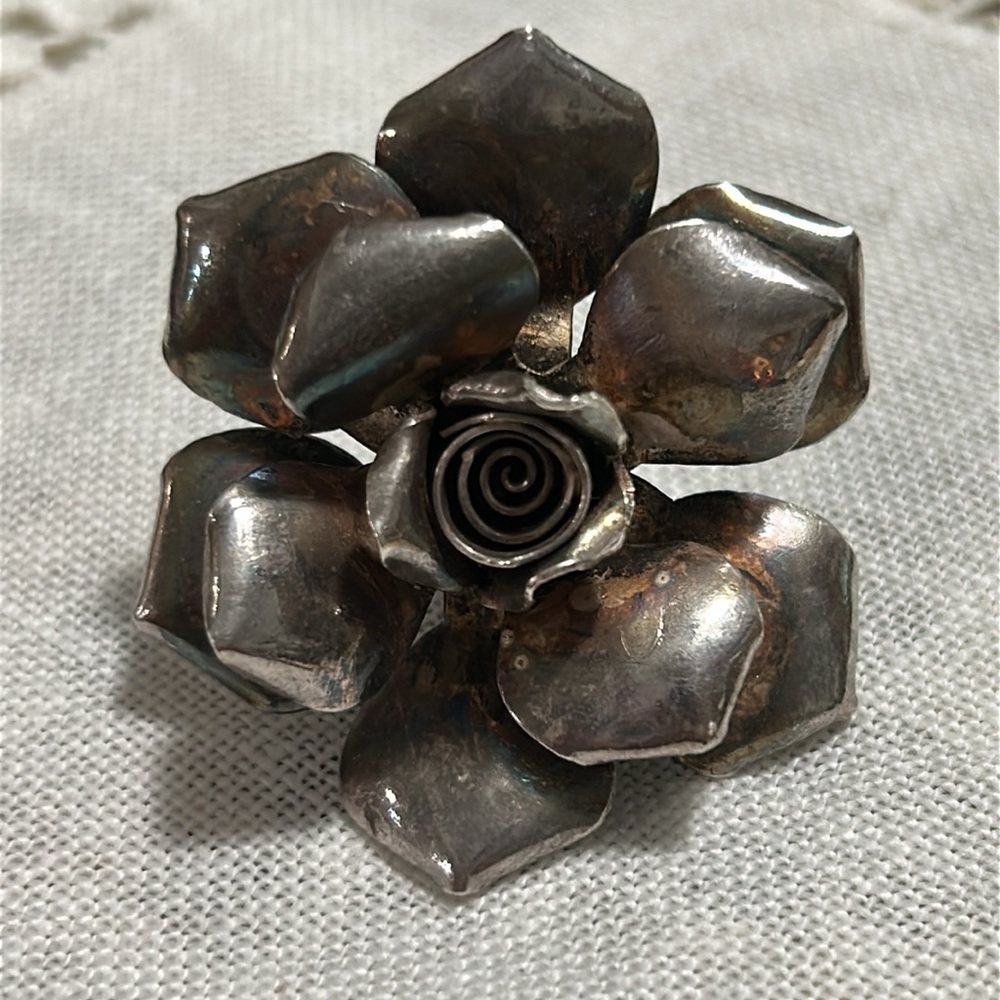 Vintage Sterling Silver 6k Thailand HUGE Rose Flower Adjustable Ring - Picture 13 of 16
